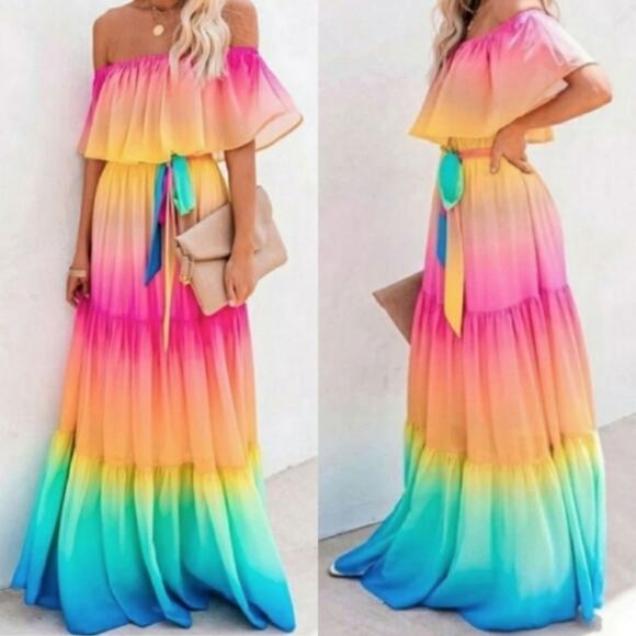 NWT XXL Strapless Rainbow Summer Maxi Dress - Picture 3 of 13